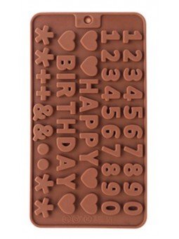 Molde De Silicón Para Chocolate Letras Happy Bday Con Números y Signos 22x12cm