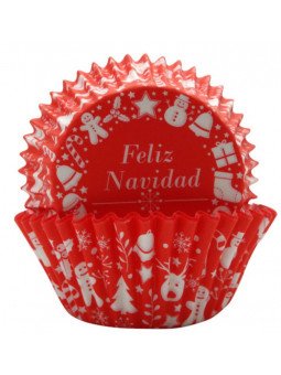 Capacillo Navideño: Rojo Con Figuras Y Feliz Navidad 100 Pzs Tamaño Standard