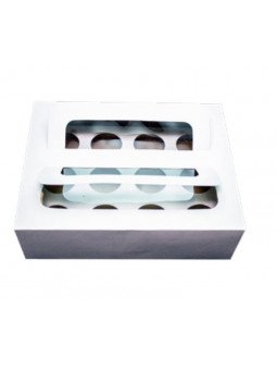 Caja Porta Mini Pastelitos Con Ventana De Celofán Color Blanco De Cartón