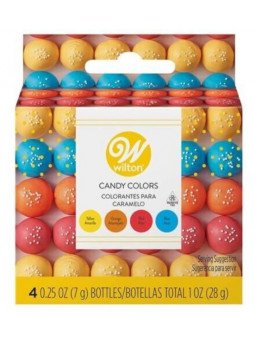 Colorantes Para Caramelo o Chocolate Wilton 4 Pzs Amarillo, Naranja, Rojo y Azul